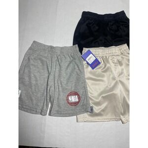 Kids NBA Basketball Shorts  2 Pack Gray Black Satin Athletic two NBA